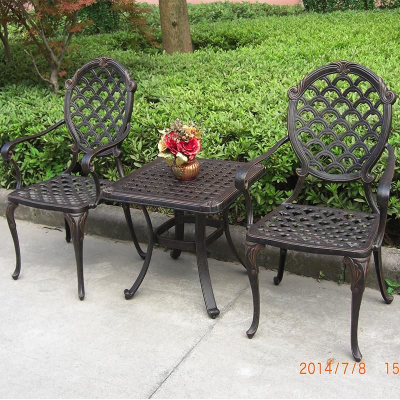 Outdoor Conversation Patio Bistro Set Modern Metal Chair with Cushion & Square Coffee Table