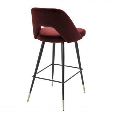 Modern Velvet Red High Stool Commercial Bar Counter Chair with Metal Sleeves