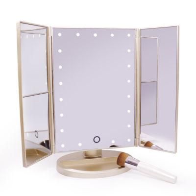 Top-Rank Selling Trifold LED Makeup Dimmable Brightness Cosmetic Mirrors with Touch Sensor