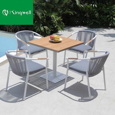 Modern Restaurant Garden Furniture Table and Teak Armchair Stacked Chairs Used on Outdoor