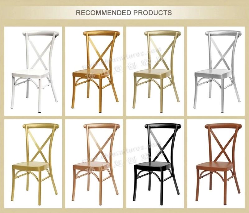 2020 Hot Selling Stacking Metal Cross Back White Wedding Chair