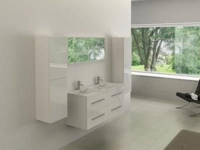 China Factory Modern Light Luxury Wall Mount Bathroom Vanity Double Sinks with Ceramic Basin &amp; LED Mirror