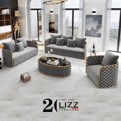 Unique Design Modern Style Home Furniture Living Room Leisure Velvet Fabric Sofa with Golden Metal Frame