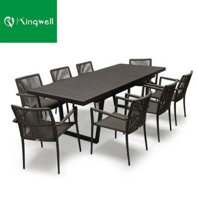 Modern Outdoor Expandable Dining Tables and Chairs Restaurant Teak Aluminum Garden Furniture