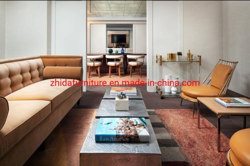 Modern Design 5 Star Hotel Apartment Living Room Furniture Chinese Supplier Wooden Bedroom Furniture King Size with Leisure Sofa