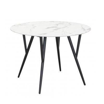 Modern Round Dining Table Metal Leg Stone Faux Marble Top Dining Table