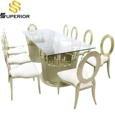 Modern Design Hotel Furniture Gold Glass Top Wedding Dining Table