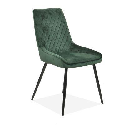 Nordic Style High Back Upholstery Velvet Fabric Dining Chair with Metal Legs