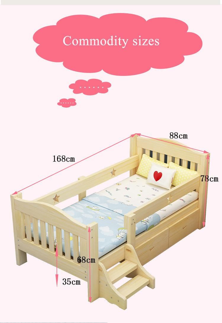 Wooden Bed Children′s Bed with Guardrail Safety Widening Baby Bed