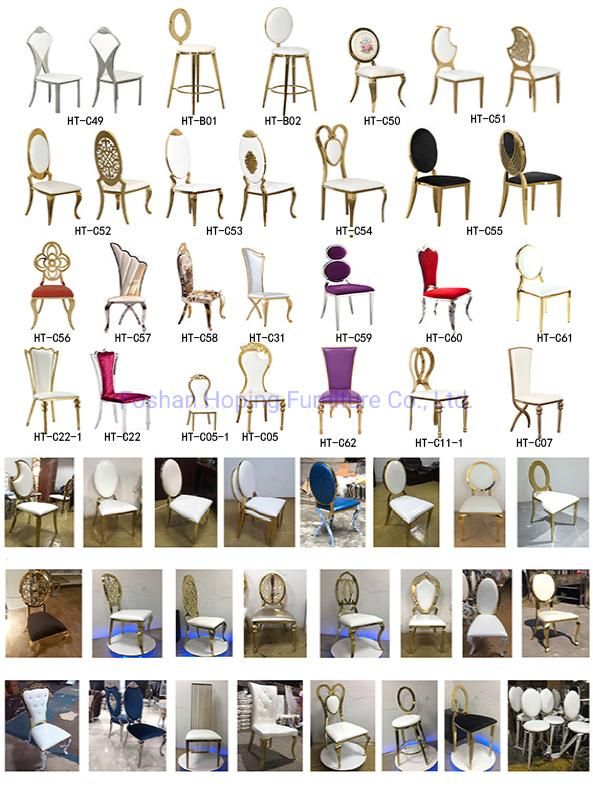 Silver Stainless Steel Frame Round Shape Hole Back Wedding Bride Gold Metal Dining Chairs