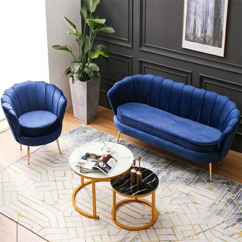 Blue Fabric 2/3 Seats Chair Living Room Luxury Furniture Velvet Leisure Lounges Sofa Set for Home Office and Hotel Leisure Room