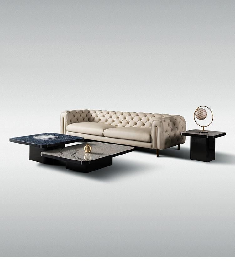Home Furniture Titanium Rectangle White Marble Sintered Stone Coffee Table