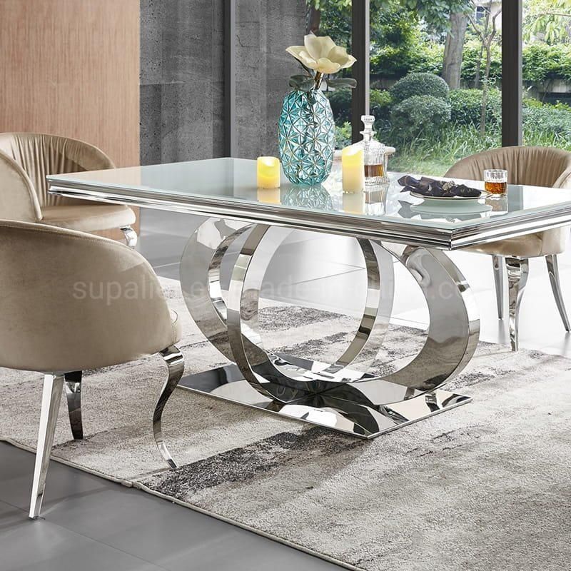 American Style Dining Table Set Restaurant Round Glass Dinner Table