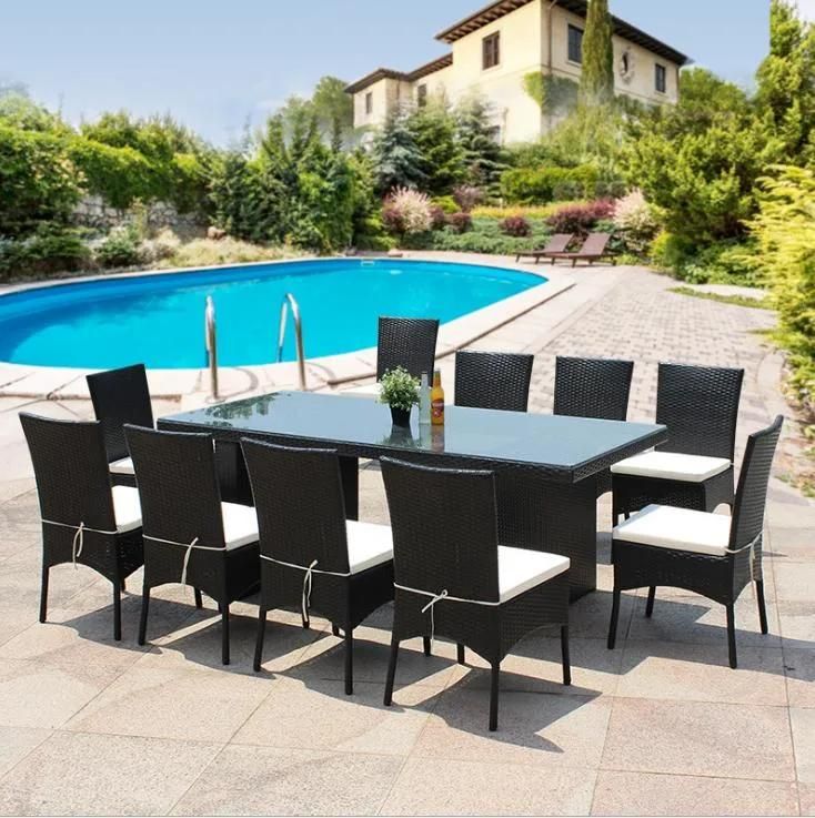 Leisure Modern Outdoor Garden Patio Tempered Glass Table 8 Seats Chair Dining Furniture Set