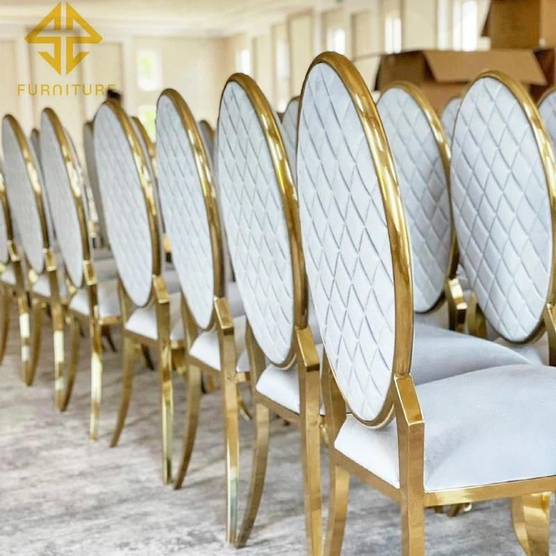 Event Used Hollow Back Stainless Steel Golden Rimmed Wedding Chairs