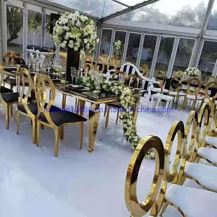 Gold Round Hotel Luxury Glass Banquet Hall Dining Table for Wedding