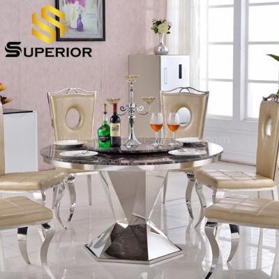 Modern Furniture Round Rotating Artificial Marble 6 Seater Dining Table