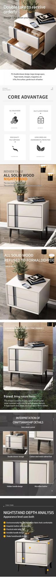 French Style Industrial Wood Modern Storage Bedside Table with Rattan Drawers