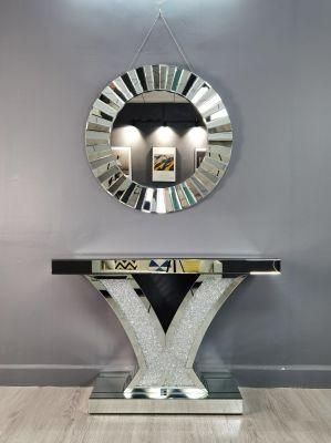 Modern Silver Crushed Diamonds Mirrored Console Table Glass Furniture Hallway