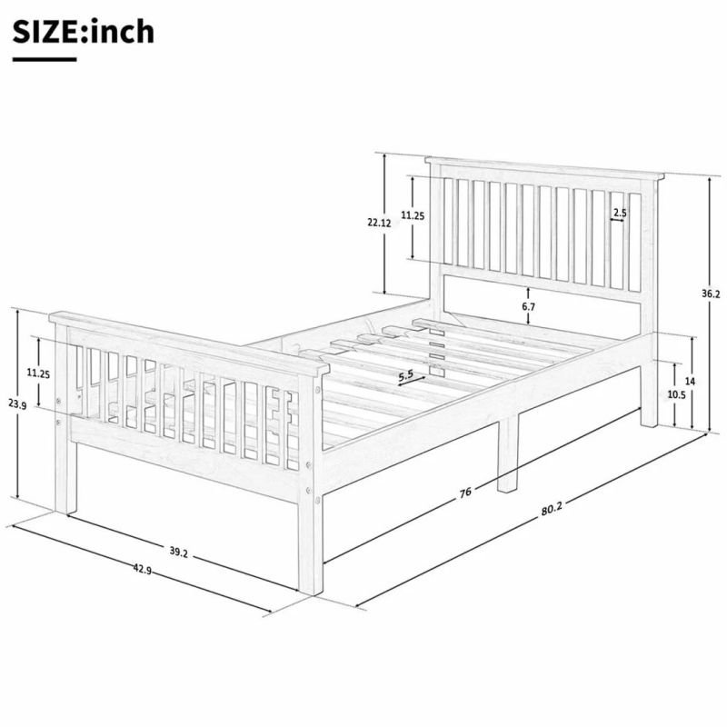 Solid Wood Bed Frame with Headboard and Footboard