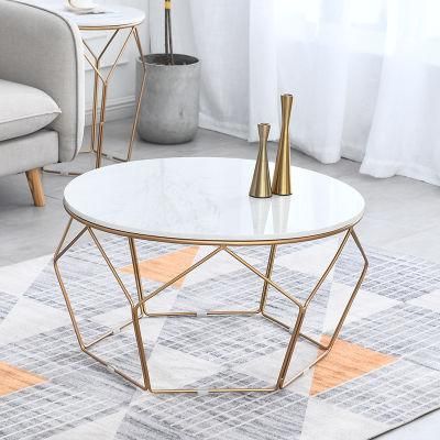 Modern Home Living Room Furniture Gold/Black Metal Frame Marble Coffee Table