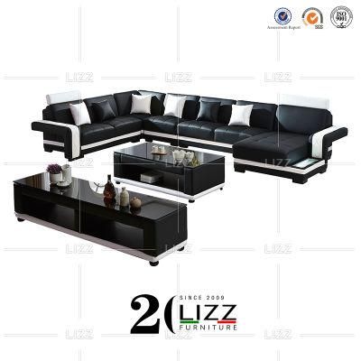 Wooden Furniture Office Leather Sofa Set with LED