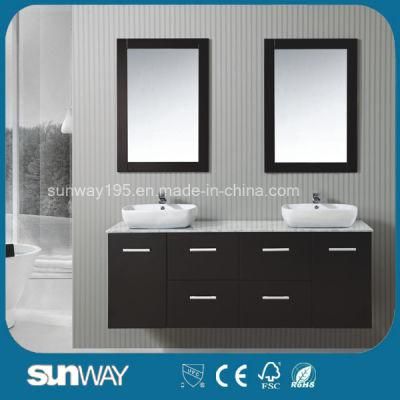 America Style Solid Wooden Bathroom Furniture with Double Sink