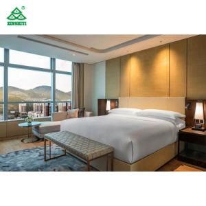 Contemporary Natural Warm Color Luxury Hotel Furniture Wooden Material Bed with Nightstand