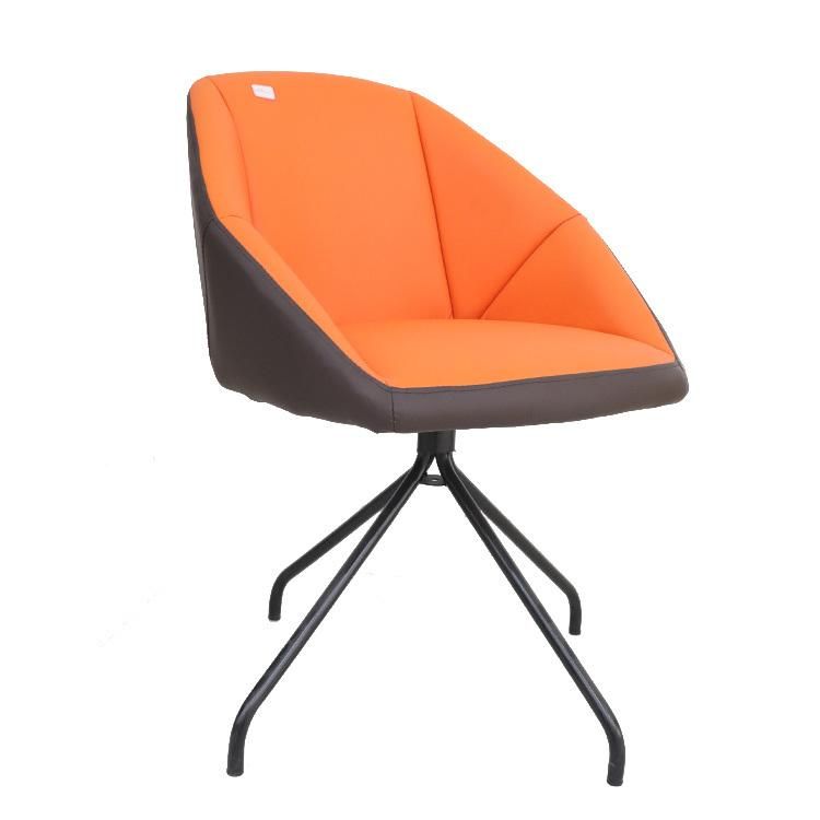 Modern Home Furniture Iron Legs Coffee Chair Orange Velvet Fabric Dining Chair