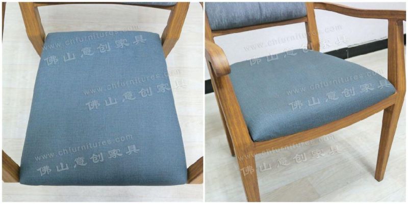 Fashion Aluminum Wood Grain Frame Gray Blue Fabric Home Office Hotel Outdoor Garden Armrest Restaurant Chair