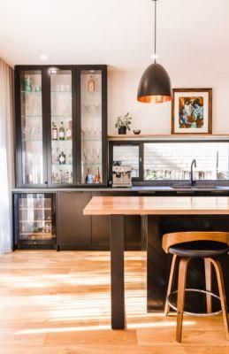French Design Black Slab PVC Cupboard Window Splashback Wholesale Ready to Assemble Kitchen Cabinets