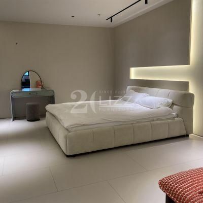 High End Wholesale Modern Fabric Upholstered Bed with Stainless Steel Dressing Table &amp; Single Chair Bedroom Furniture