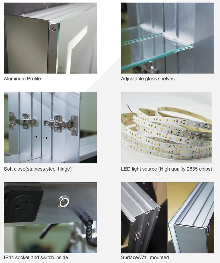 Bathroom Accessories MDF PVC Aluminum Profile Bathroom Cabinet LED Medicine Cabinet