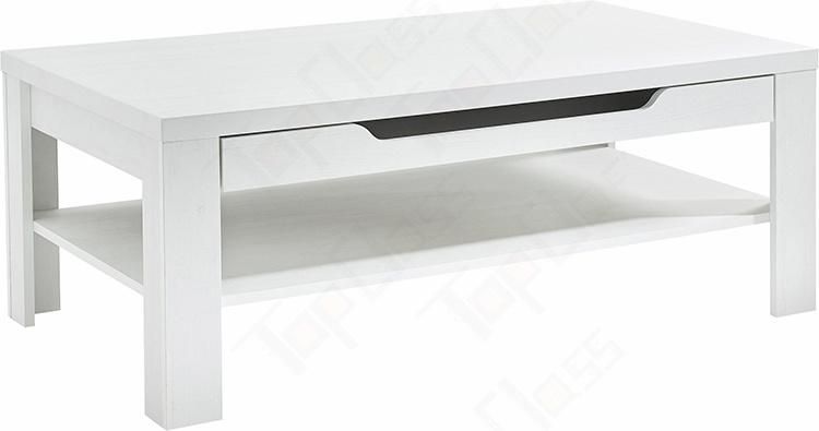 White Modern Wood Coffee Table with Drawer