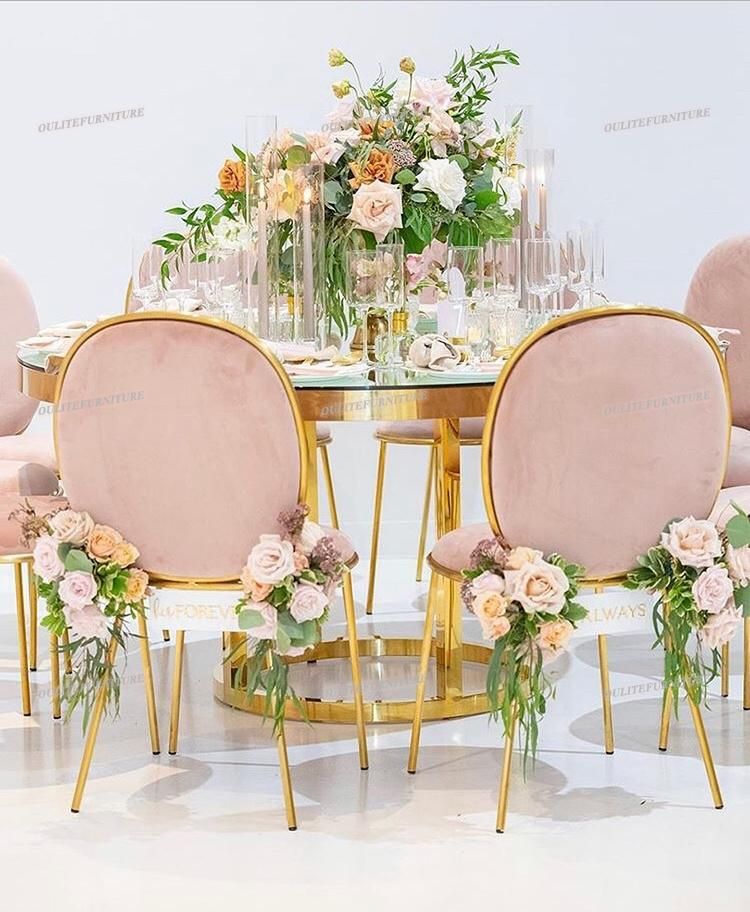 Pink Velvet Wedding Gold Chair with Metal Legs for Sale