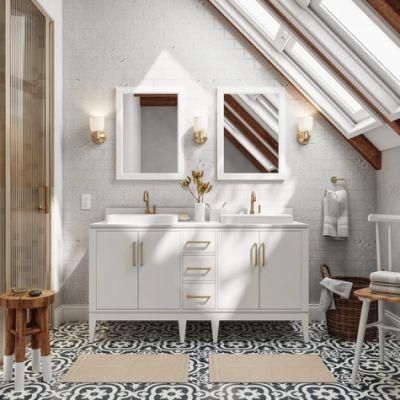 White Semi-Recessed Double Sink Bathroom Vanity with White Engineered Stone Top