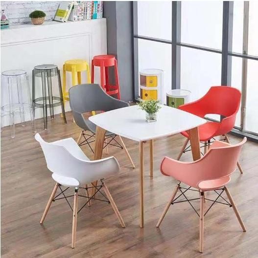 Wholesale Home Furniture Modern Design Wooden Leg Plastic Dining Chair Colorful Free Sample Cheap Dining Plastic Chair