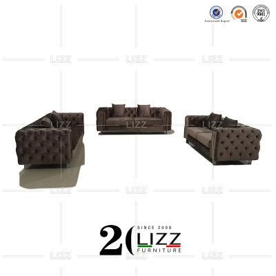 Comfortable Modern Classic Home Furniture Solid Wood Living Room Velvet Fabric Sofa Set with TV Stand and Coffee Table
