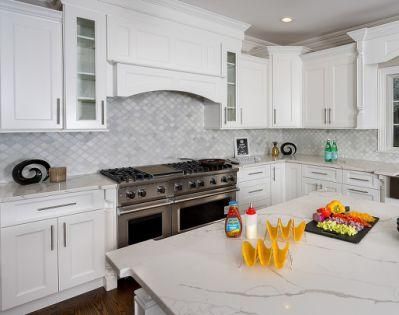 American European Style Shaker Kitchen Island Cabinet Luxury Lacquer with White Solid Wood Particle Board