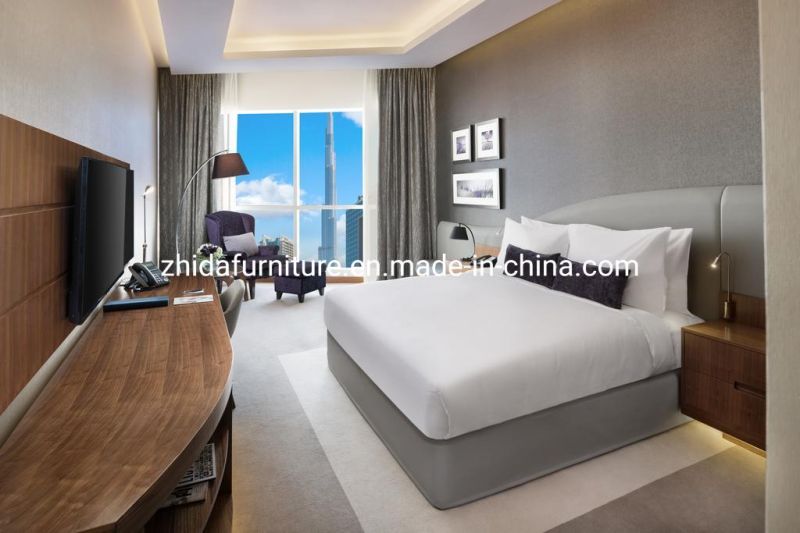 Custom Made Modern Hotel Villa Apartment Bedroom Guest Living Room Bedroom Furniture King Size Bed with Unique Shape Headboard