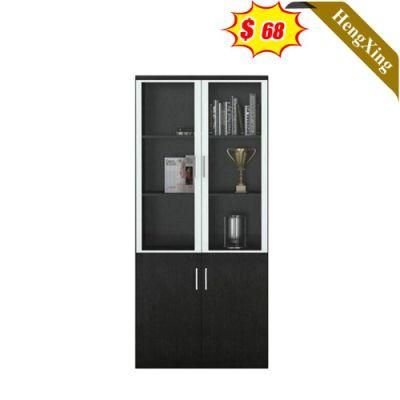 Modern Wooden China Factory Wholesale Office School Furniture Black Color 2 Door Glass Storage Drawers File Cabinet