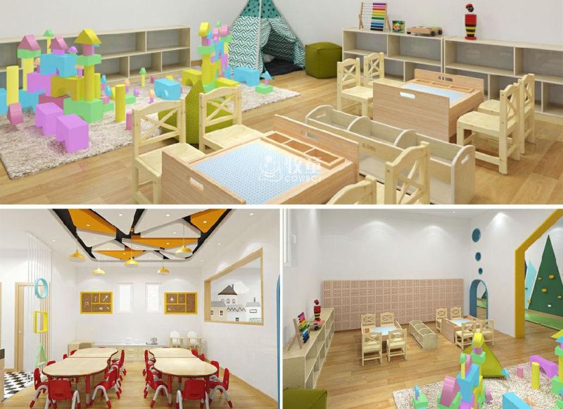 Modern Kindergarten Layout Design Kids Classroom Wooden Furniture