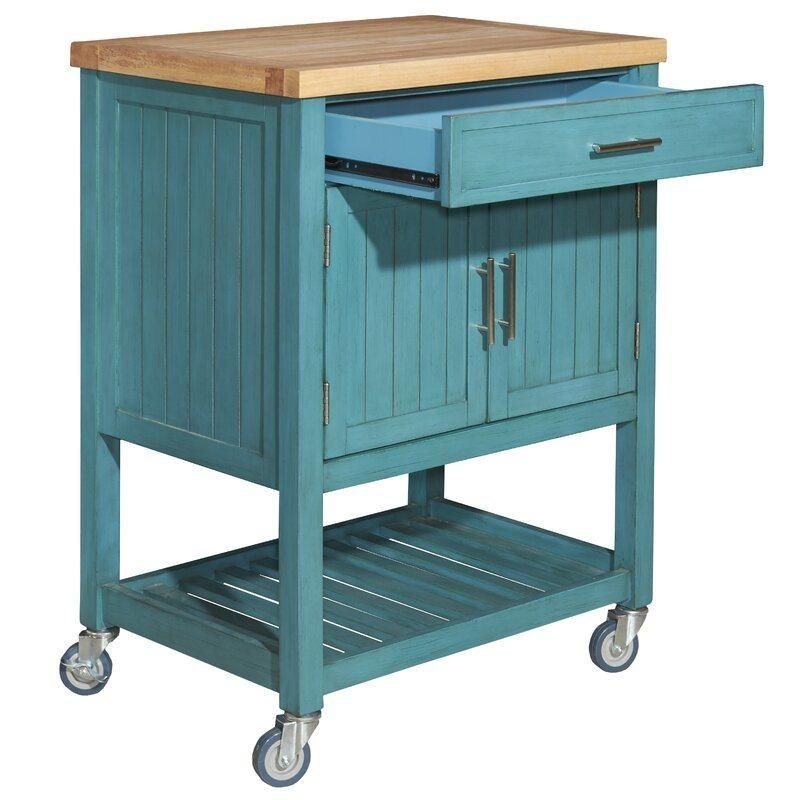 Antique Home Styles Rubber Wood Top Kitchen Cart Butcher Block with 1 Door 1 Drawer