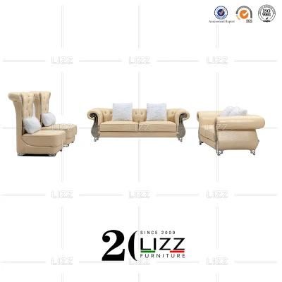 Modern Style Chesterfield Button Design Living Room Furniture White Leather Sofa