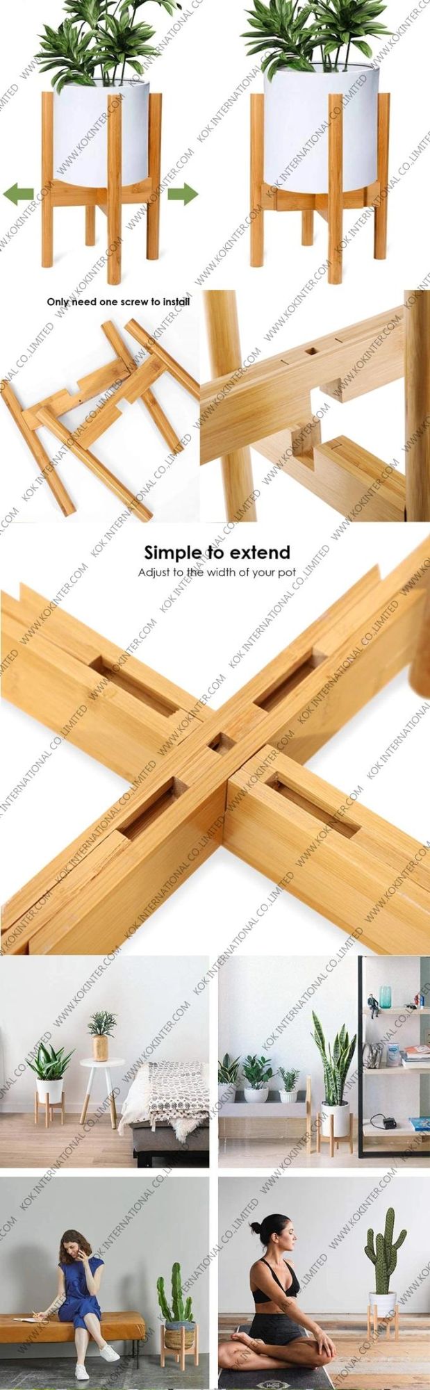 Bamboo Plant Stand Indoor Wood Adjustable Custom Nordic Cross Flower Stand Simple