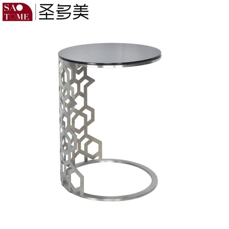 Stainless Steel Hotel Furniture Side Table Tea Table with Glass Top