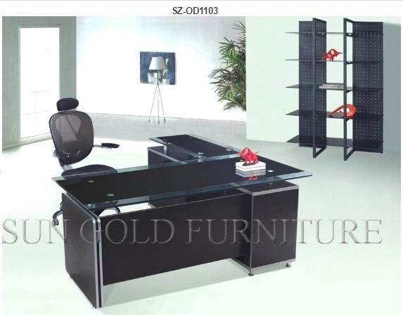 Modern Office Furniture Glass Desk with Steel Foot Design (SZ-OD222)