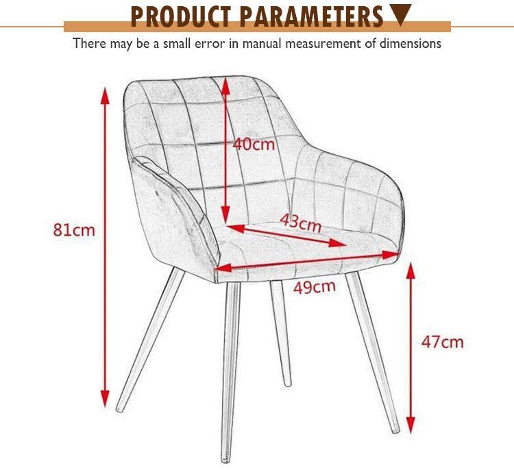 Armchair Indoor Room Furniture Velvet Dining Chair with Square Backrest