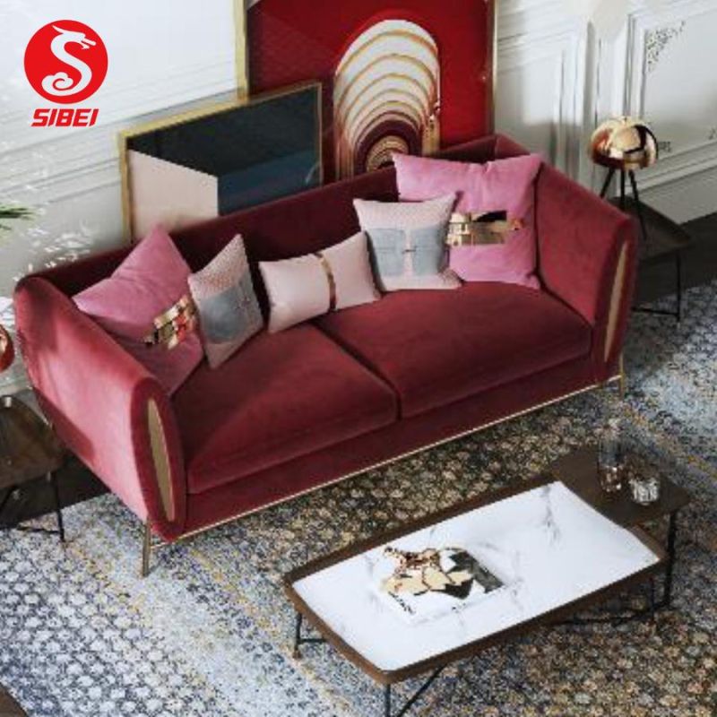 Hotel Bedroom Home Furniture Living Room Modern Red Fabric Velvet Sofa Leisure Couch Set