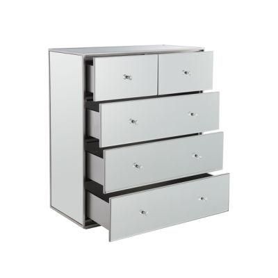 Mirrored Furniture in Bedroom Modern Silver Glass 5 Drawer Chest